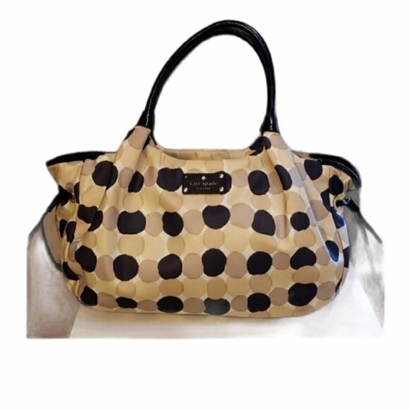 Kate SPADE STEVIE STRAWBERRY BANKE SHOULDER BAG, IVORY BAG WITH BLACK & TAN DOTS - Picture 1 of 16
